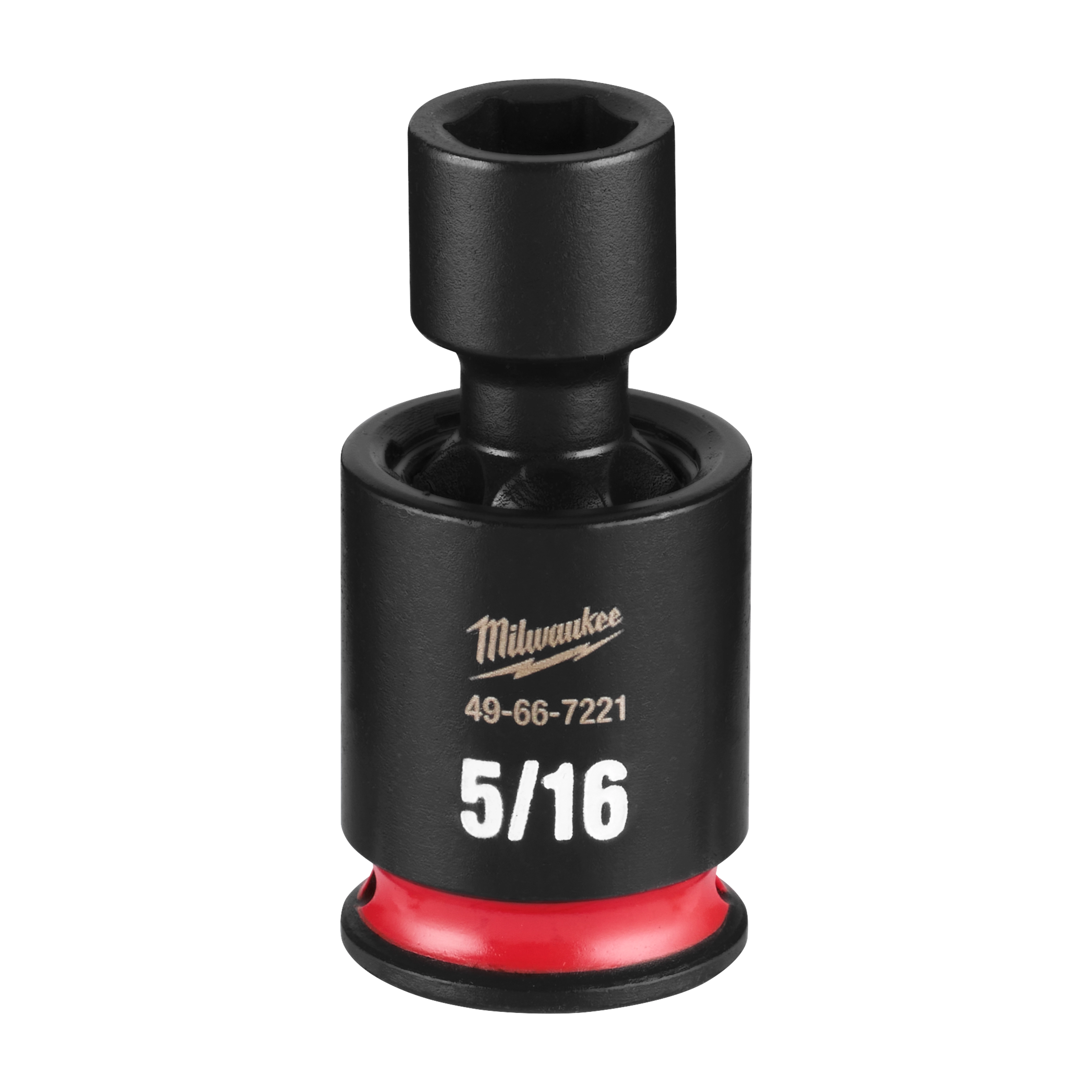 Black SHOCKWAVE Impact Duty 1/4" Drive 5/16" Standard Swivel Socket with red ring and white 5/16 marking.