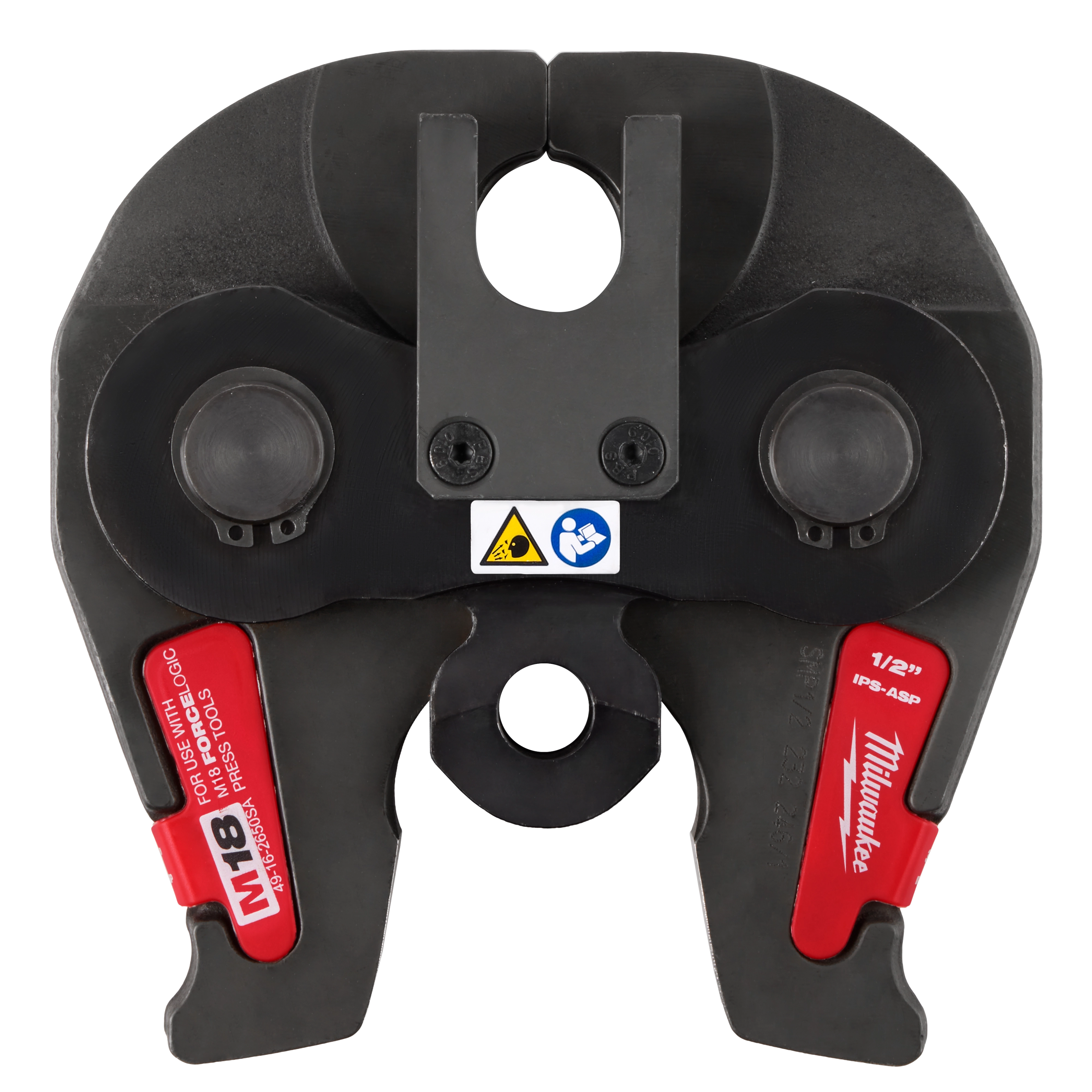 1/2” IPS-ASP Press Jaw for M18 FORCE LOGIC Press Tools. The press jaw is black with red labels and circular notches.