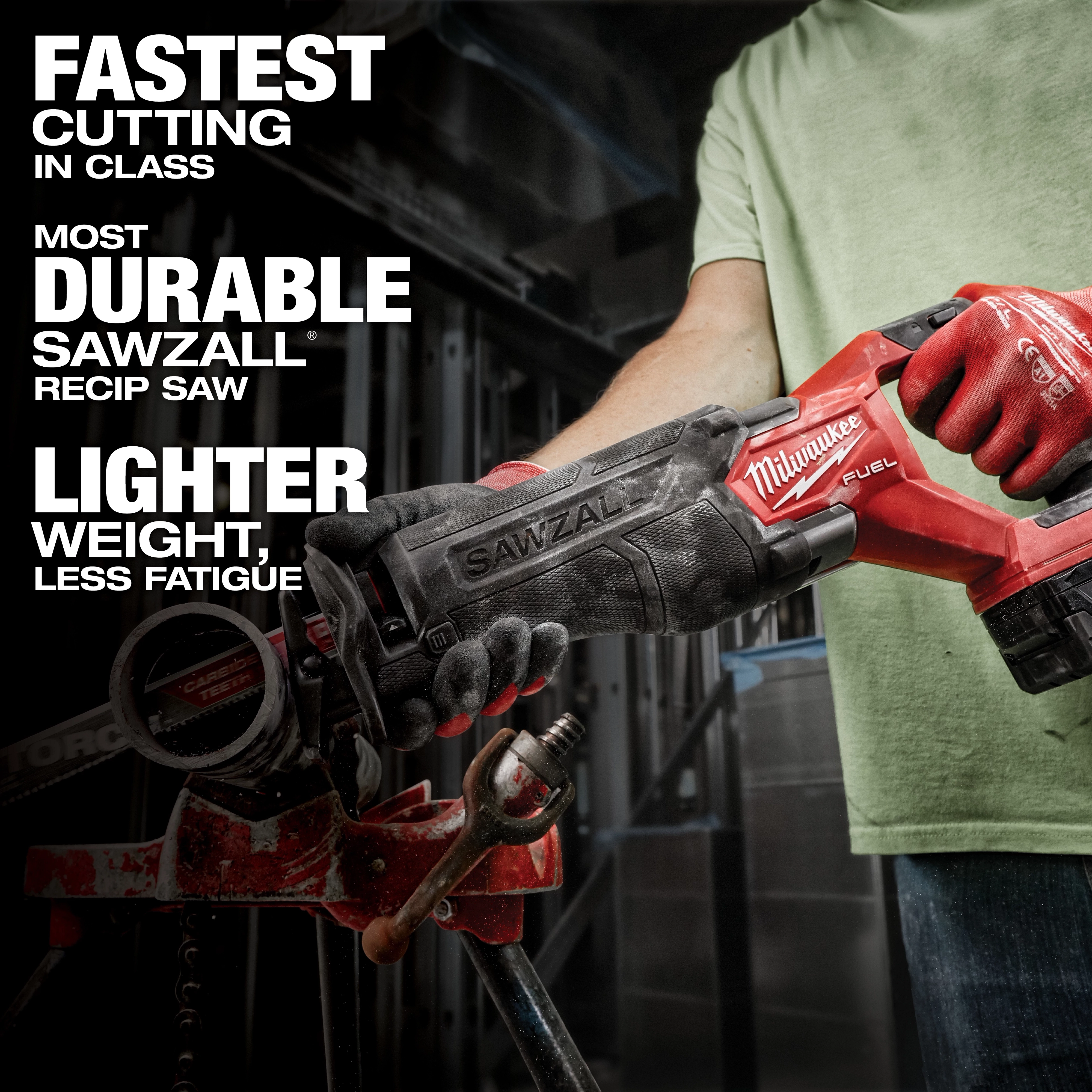 The M18 FUEL 7-Tool Combo Kit and M18 FUEL 5-Tool Combo Kit both feature a red reciprocating saw, branded as the "most durable Sawzall" with superior cutting speed and reduced weight to lessen user fatigue.