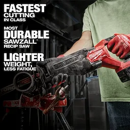 The M18 FUEL 7-Tool Combo Kit and M18 FUEL 5-Tool Combo Kit both feature a red reciprocating saw, branded as the "most durable Sawzall" with superior cutting speed and reduced weight to lessen user fatigue.