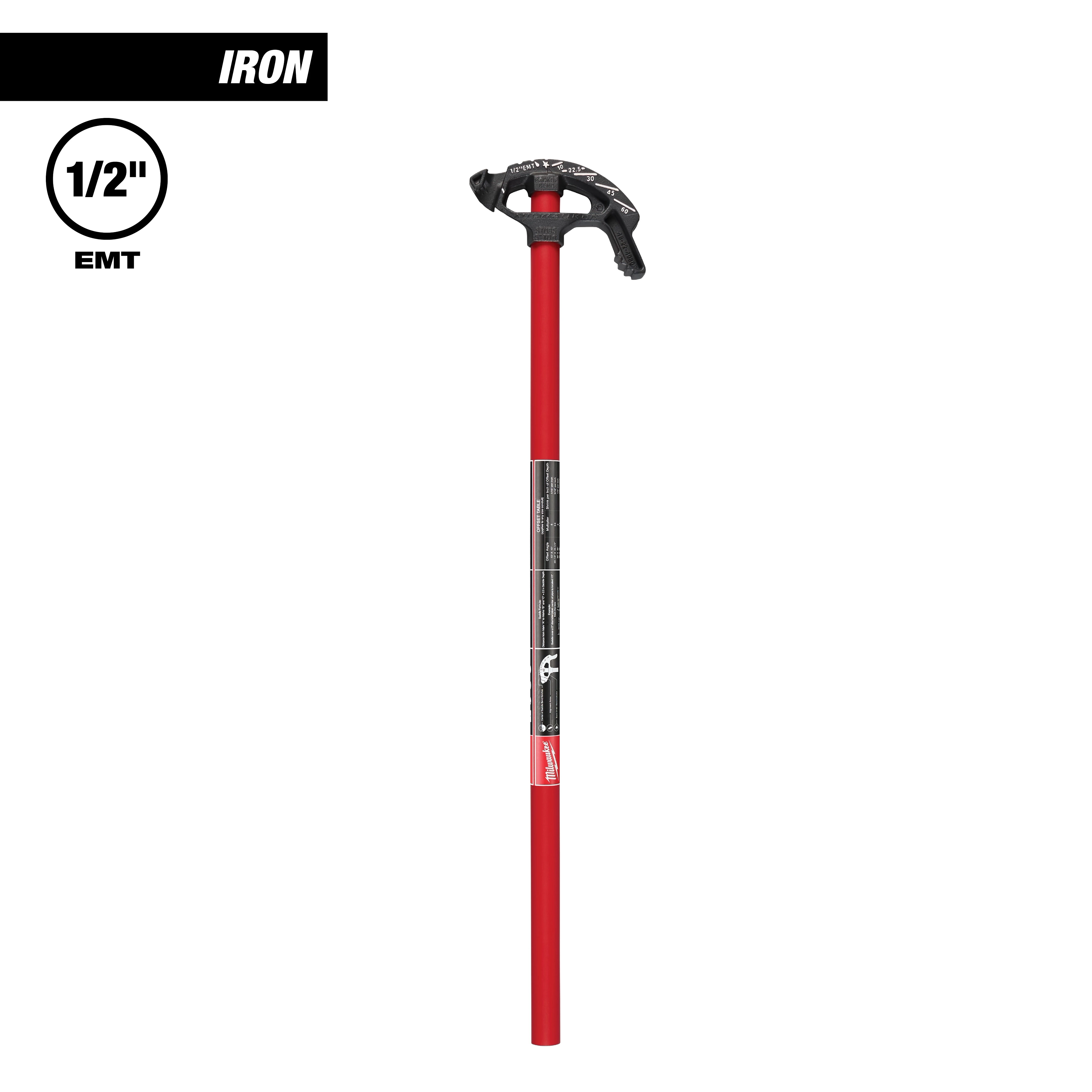 1/2" Iron EMT Conduit Bender with a long red handle and black head for bending electrical metal tubing.