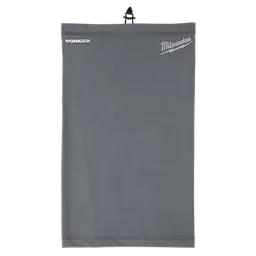 Gray WORKSKIN Performance Neck Gaiter with a small Milwaukee logo near the top, designed for outdoor and worksite use.