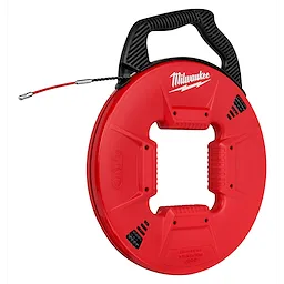 Red 200' 27" Polyester Fish Tape with Flexible Leader featuring a black handle and an extended nozzle.