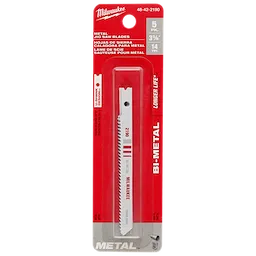 3-5/8" 14TPI U-Shank Metal Cutting Bi-Metal Jig Saw Blades 5PK in red and white packaging with blade visible through plastic case.