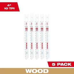 4%22%2010TPI%20U-Shank%20Wood%20Bi-Metal%20Jig%20Saw%20Blades%205PK features five white wood-cutting blades with red markings in a pack.