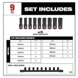 9PC SHOCKWAVE Impact Duty™ 1/2" Drive Metric Deep 6 Point Socket Set