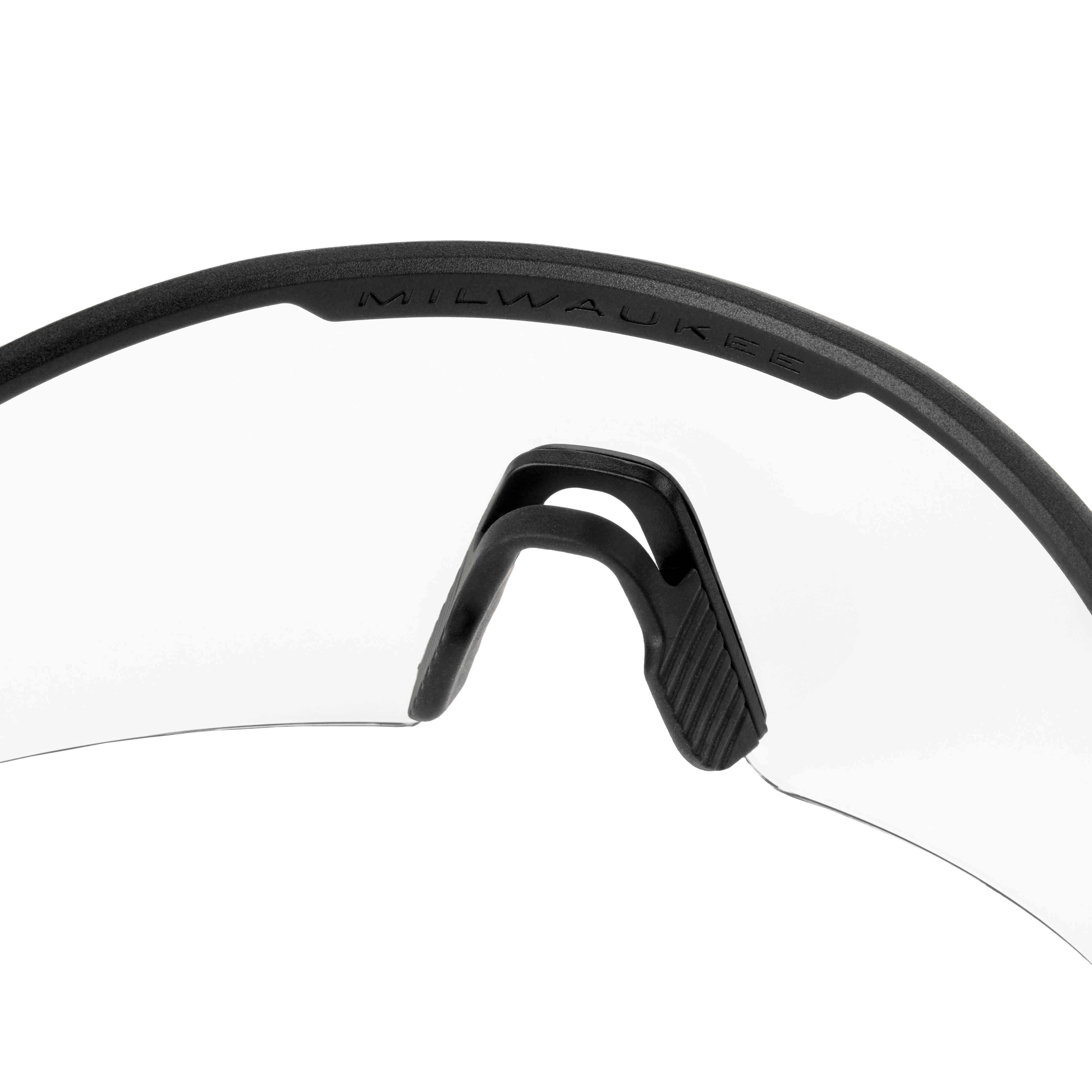 Wrap Around Safety Glasses with Clear Anti-Scratch Lenses feature a black frame with an adjustable nose bridge for a secure fit.