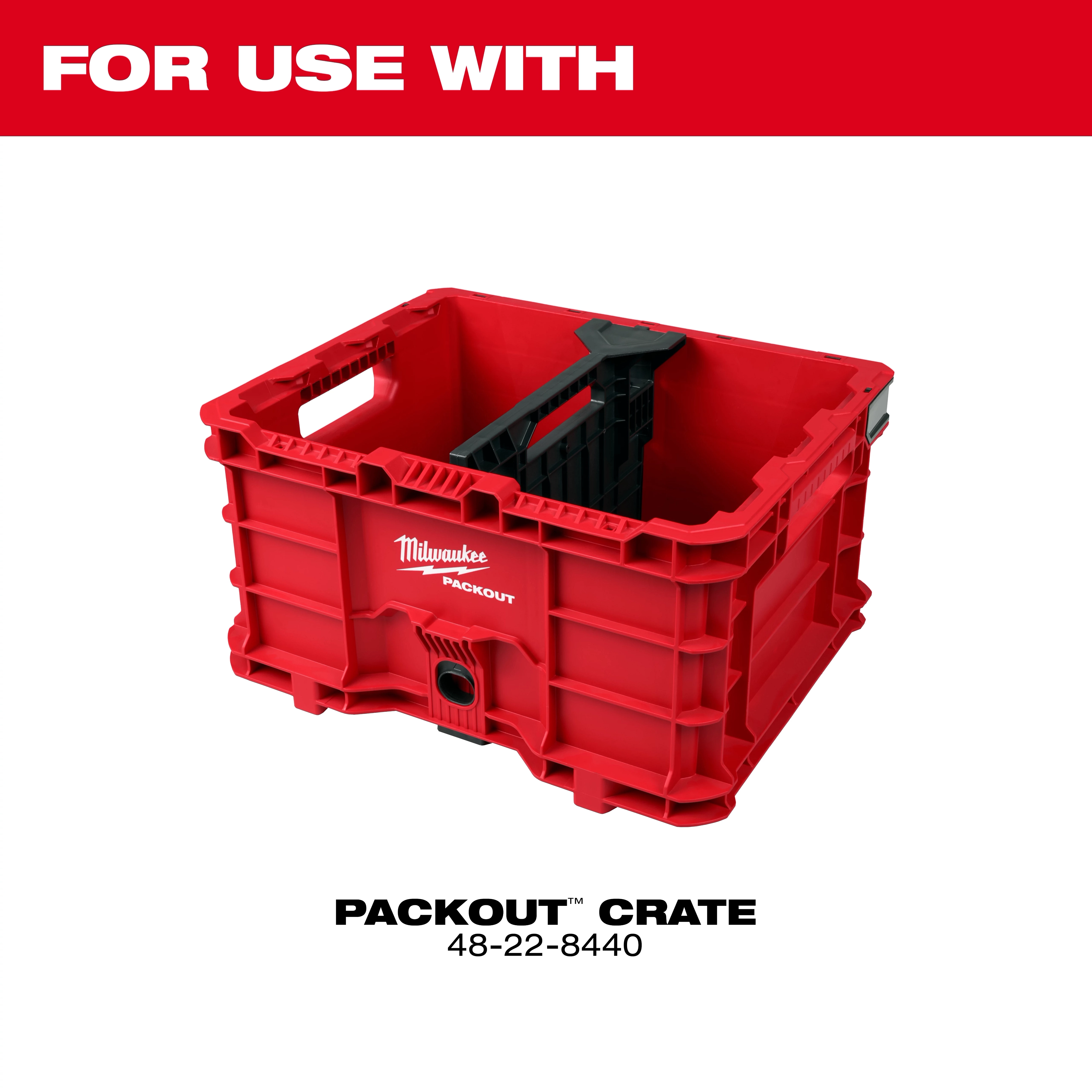 Divider for PACKOUT Crate shown inside a red PACKOUT Crate with product number 48-22-8440. Text above reads "For Use With".