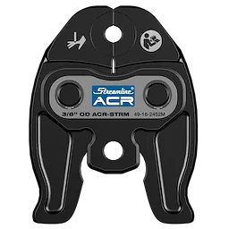 3/8" Streamline ACR Press Jaw for M12 Force Logic Press Tool in black with blue and white branding, showing safety icons.
