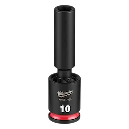 SHOCKWAVE Impact Duty 3/8" Drive 10MM Deep Swivel Socket standing upright with a red ring near the base.