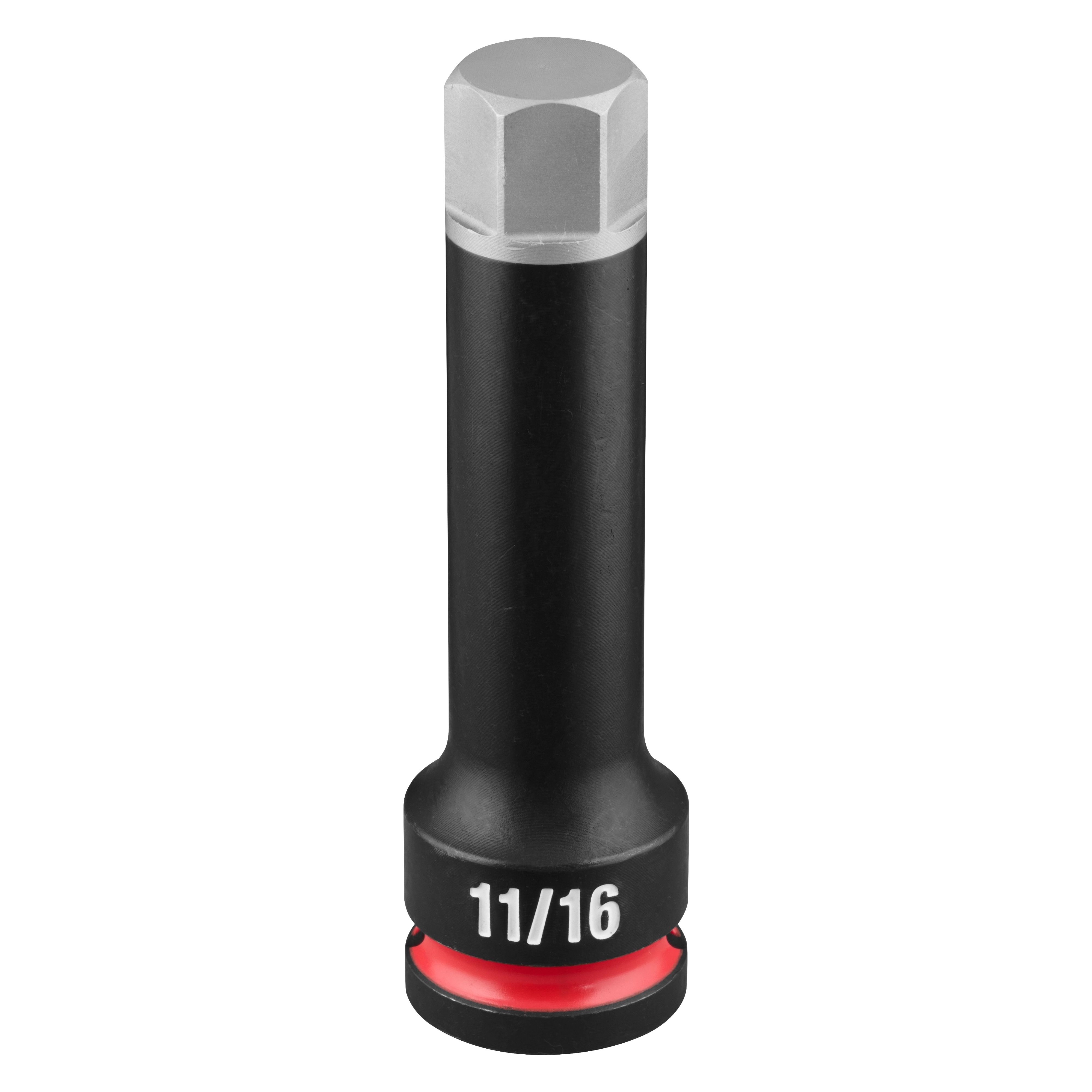 SHOCKWAVE Impact Duty 1/2" Drive 4" Hex 11/16" Bit Socket standing upright with 11/16 marking near the base.