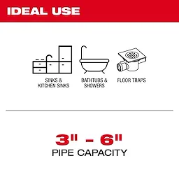 This Milwaukee product is ideal for sinks, kitchen sinks, bathtubs, showers, and floor traps. It supports a pipe capacity of 3 to 6 inches.