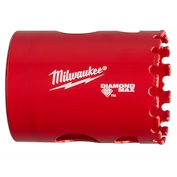 1-1/2" DIAMOND MAX Diamond Grit Hole Saw is a red cylindrical tool with a toothed edge for cutting holes.