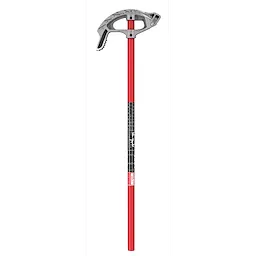 Offset Jobsite Scissors with a red handle and a metallic gray cutting head, featuring measurement details printed on the handle.