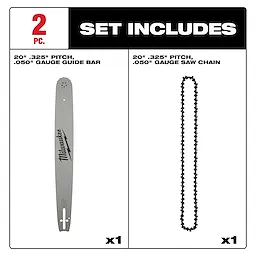 20" .325" Pitch, .050" Gauge Saw Chain and Guide Bar Set includes a guide bar and a saw chain, each 20" long.