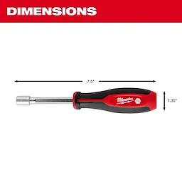 HollowCore Nut Driver - SAE, measuring 7.5 inches in length and 1.35 inches in height, with a red and black handle.