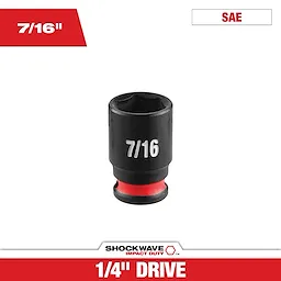 SHOCKWAVE Impact Duty 1/4" Drive 7/16" Standard 6 Point Socket centered on a white background.