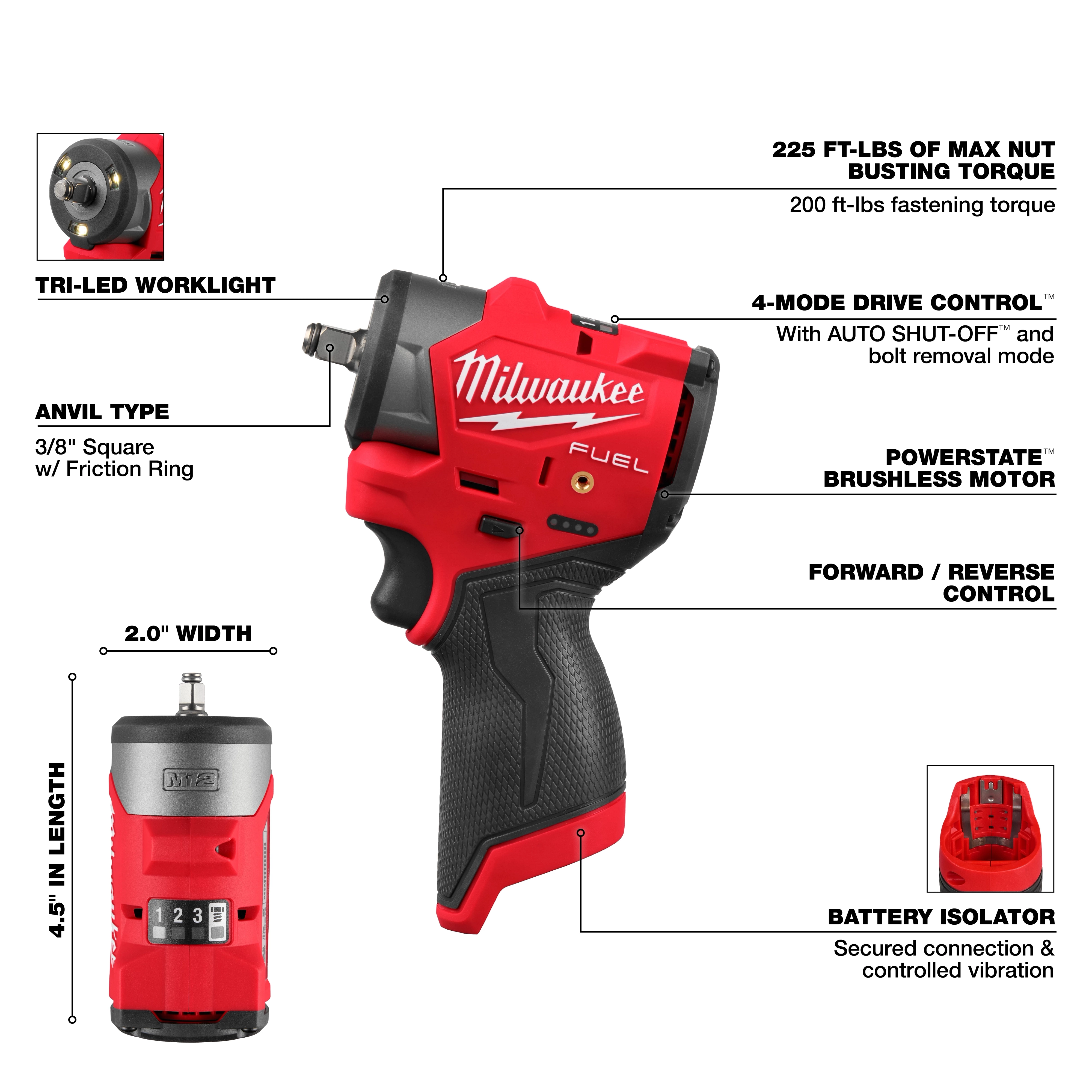 TITISKIN Schutzmanschette Für Milwaukee M12 FUEL 3/8" Ratsche 2557-20 – Gummi-Schutzboot