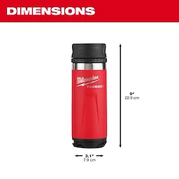 Red PACKOUT 18oz Insulated Bottle with Sip Lid, measuring 9 inches (22.9 cm) tall and 3.1 inches (7.9 cm) wide.