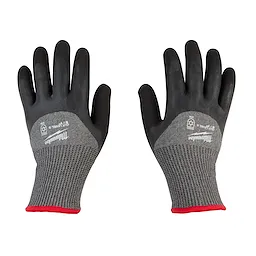 Cut Level 5 Winter Dipped Gloves - S, black and grey with red trim, shown from the front, designed for hand protection.