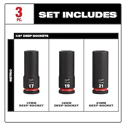 49-66-7025 "3PC SHOCKWAVE Impact Duty(TM) 1/2"" Drive Metric Deep 6 Point Socket Set
