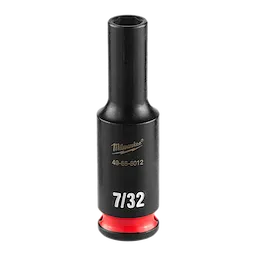 SHOCKWAVE Impact Duty 1/4" Drive 7/32" Deep Impact Socket with hex shape and a red base, labeled with size and part number.