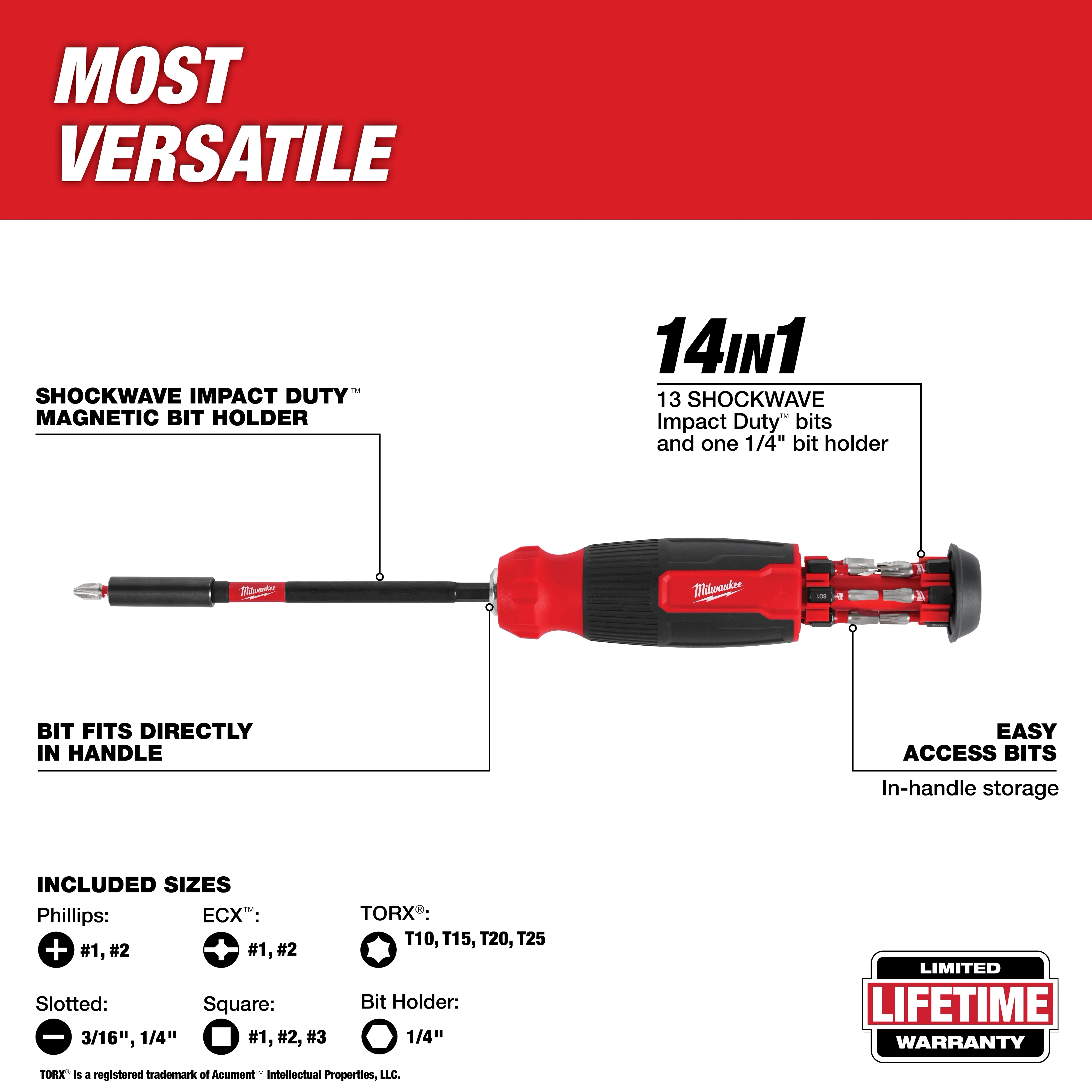 14-in-1 Multi-Bit Screwdriver W/ SHOCKWAVE Impact Duty™ Bits