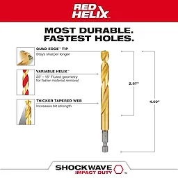 48-89-4620 Walkaround drill bit with Quad Edge tip, Variable Helix fluting for faster removal, and Thicker Tapered Web for increased strength.