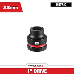 SHOCKWAVE Impact Duty 1" Drive 22MM Standard 6 Point Socket centered with 22mm and metric labels.