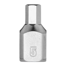 The 1/4" Drive 5mm Low-Profile Hex Bit Socket is a compact, silver metal tool featuring a 5mm hex bit. The number "5" is stamped on the side, indicating its size.