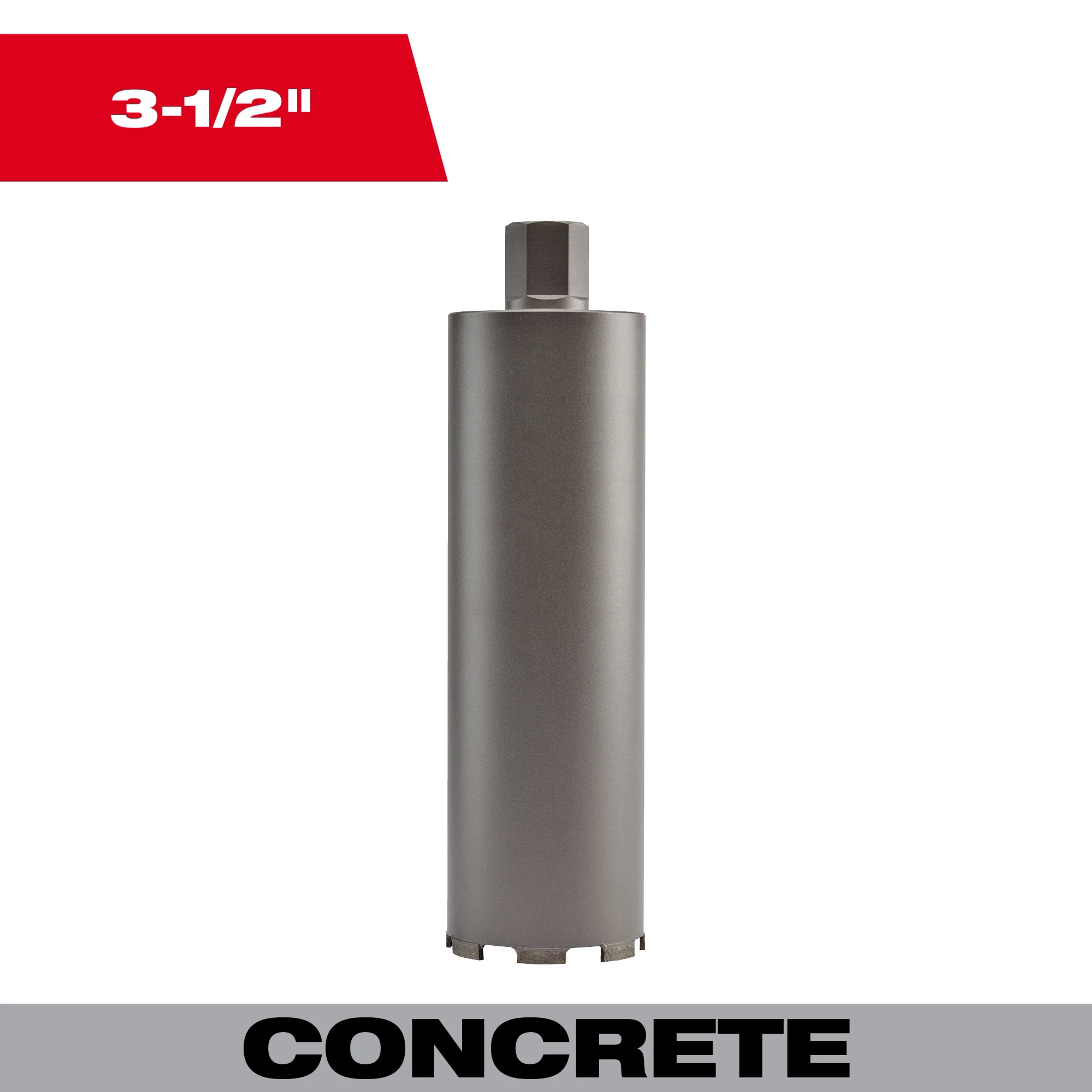 3-1/2" Diamond Ultra Dry Core Bit designed for concrete drilling, featuring a hex shaft and a diamond-coated tip for efficient cutting.