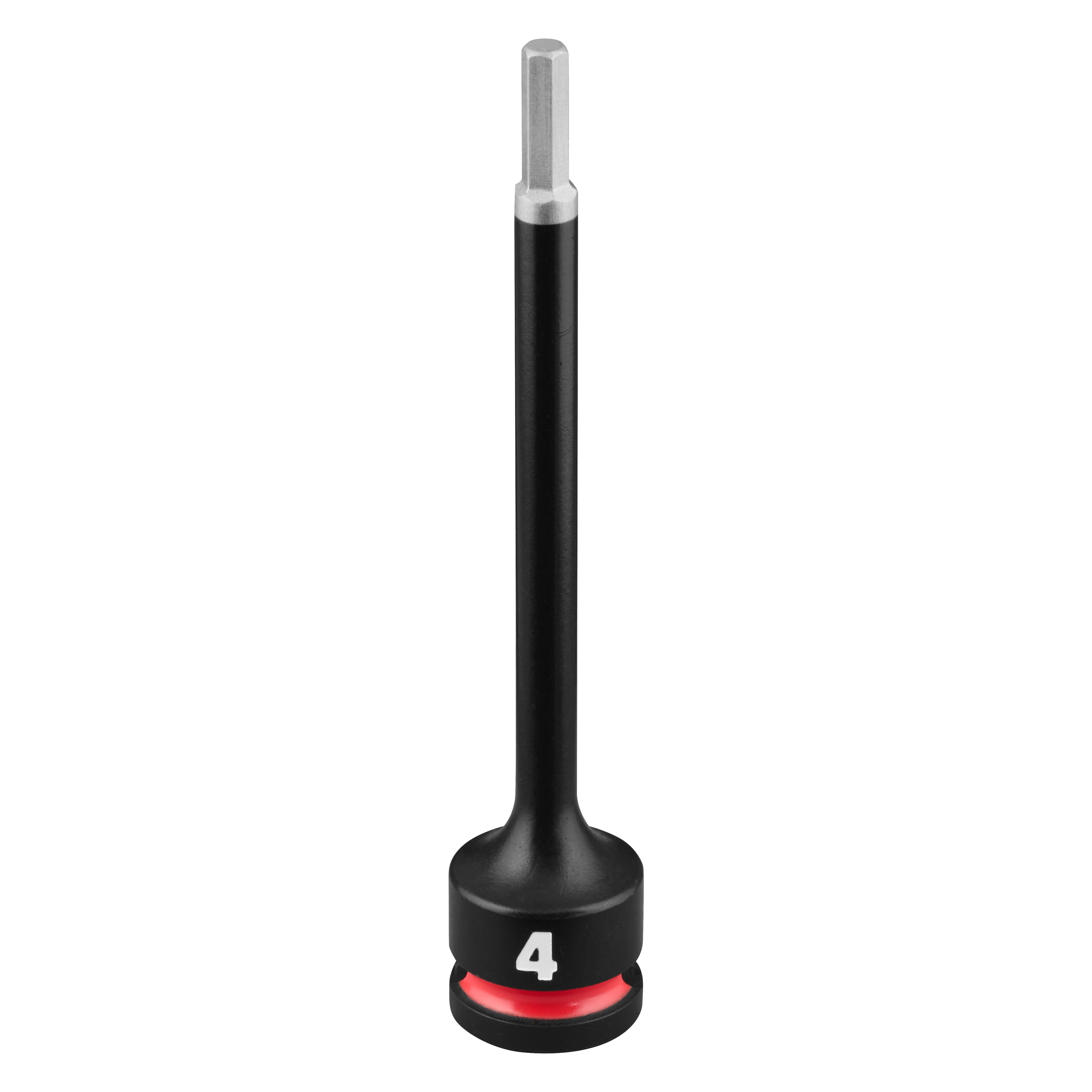 SHOCKWAVE Impact Duty 3/8" Drive 4" Hex 4mm Bit Socket standing upright on a plain background.