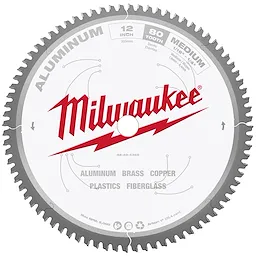 12" Aluminum Cutting Circular Saw Blade has 80 medium-tooth design for cutting various materials, featuring red Milwaukee branding.