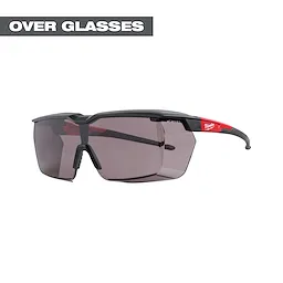 Over the Glasses - Tinted Dual Coat Lenses (OTG) with a black and red frame. Designed to fit over prescription glasses.