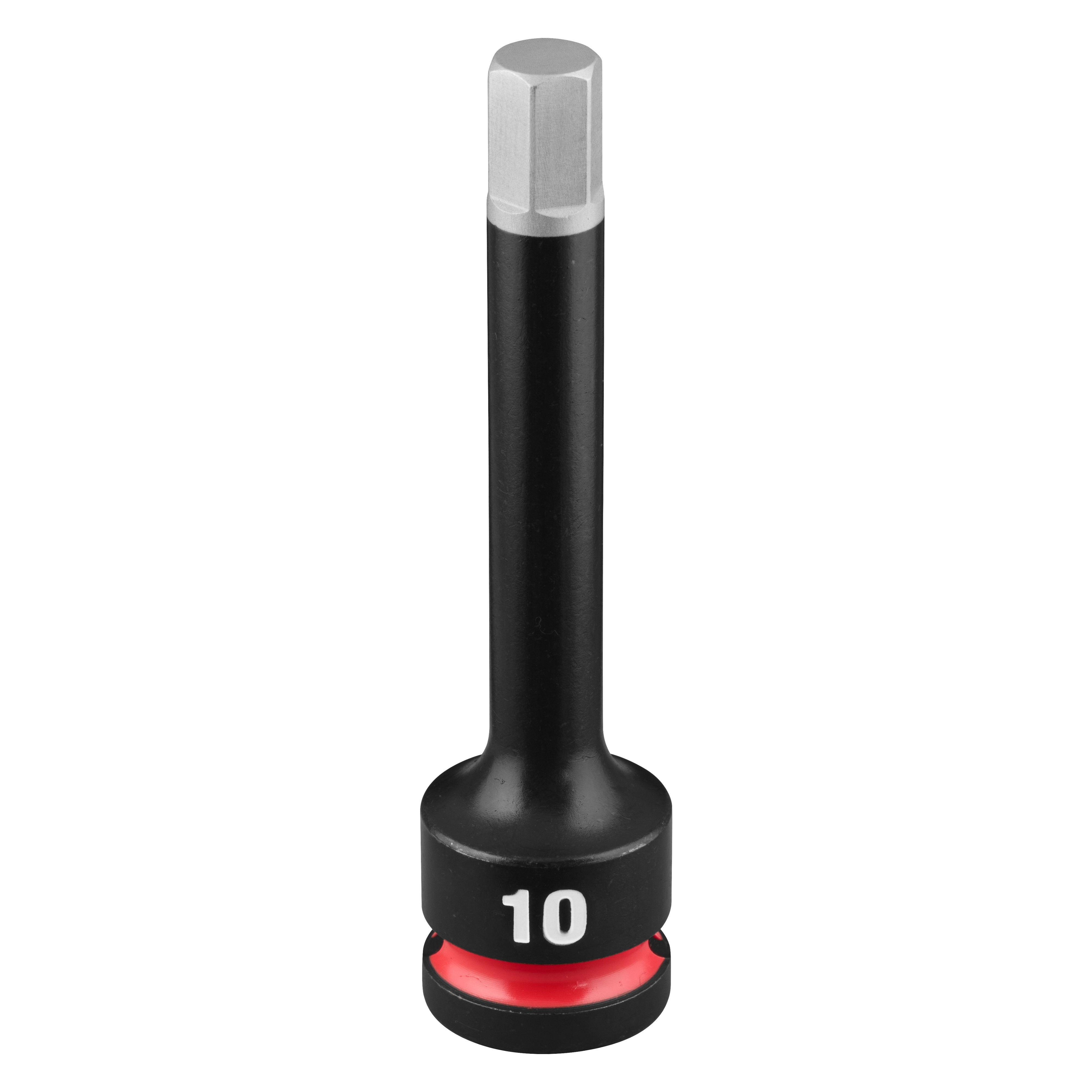 SHOCKWAVE Impact Duty 1/2" Drive 4" Hex 10mm Bit Socket standing upright on a plain background.