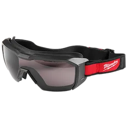 Vented Low-Profile Goggles - Tinted Dual Coat Lens with black frame and adjustable red strap.