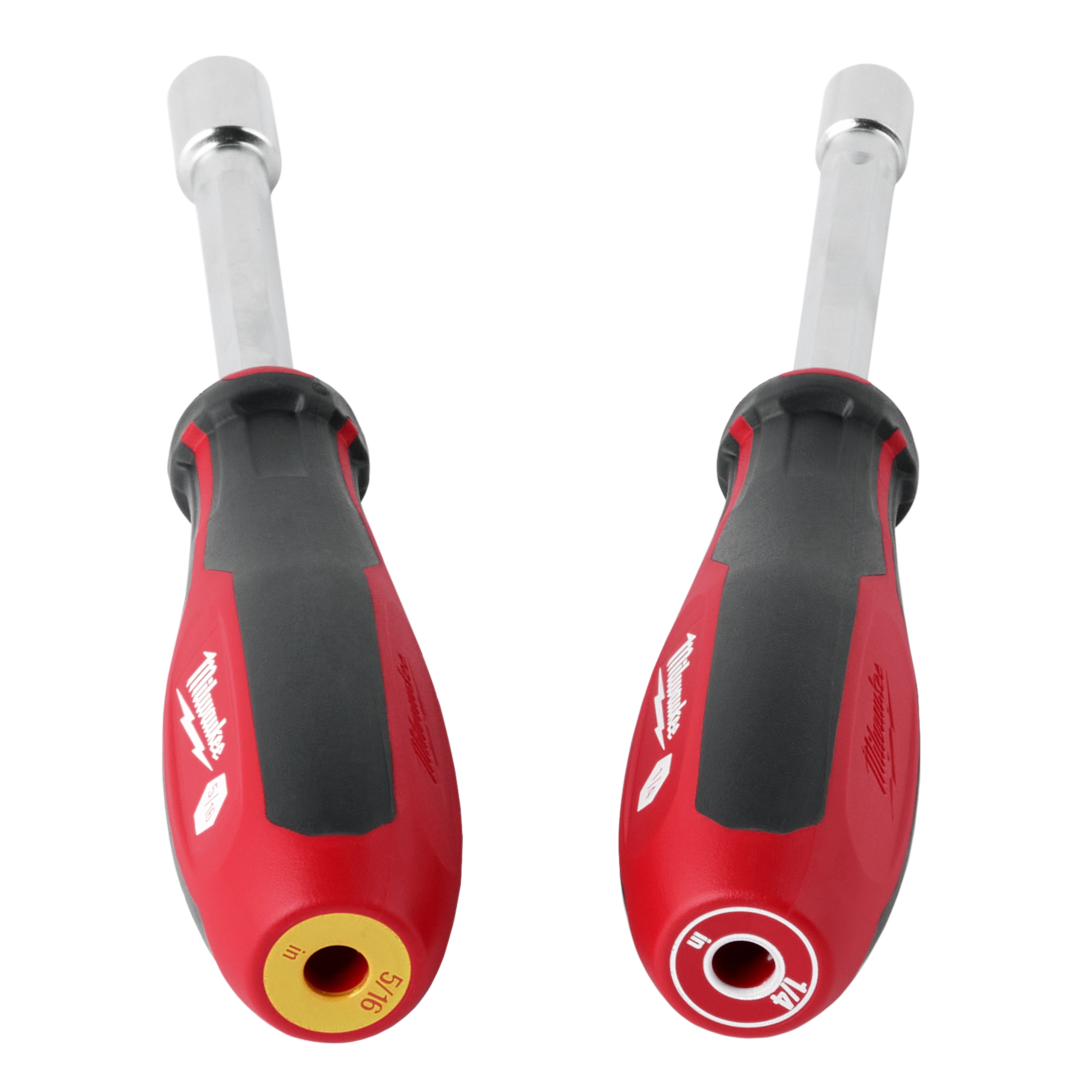 Two red and black handled 2pc SAE HollowCore Magnetic Nut Driver Sets featuring sizes 9/16-inch and 7/16-inch.