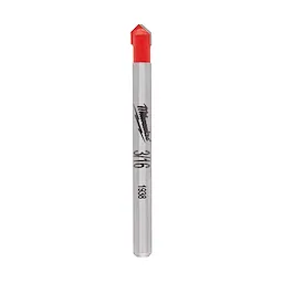 3/16" Glass and Tile Bit with a silver shaft and red-tipped carbide point. Suitable for drilling glass, tiles, and ceramics.