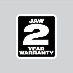 Black and white decal featuring the text "JAW 2 YEAR WARRANTY" in bold, white letters on a black background with a white border.