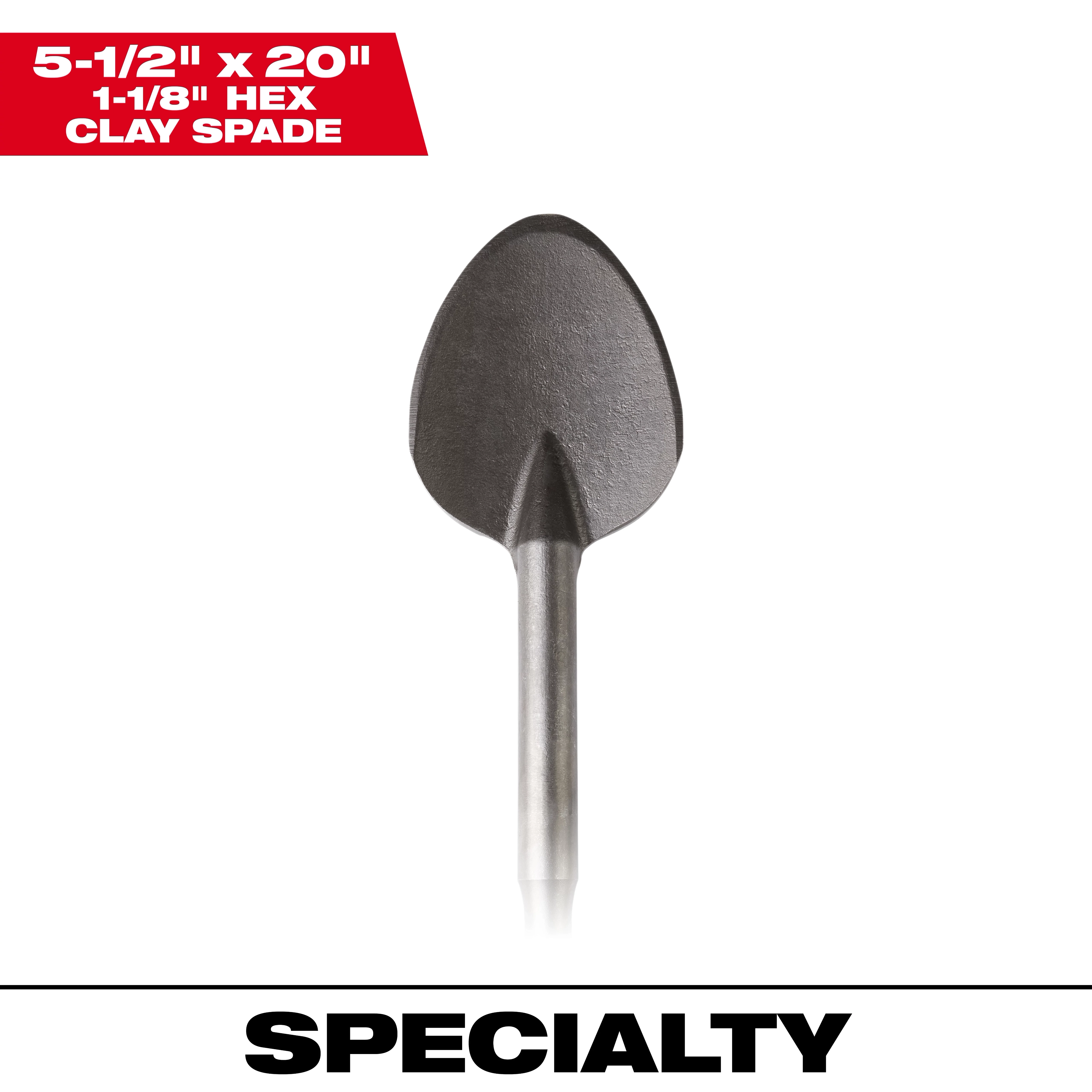 1-1/8" Hex Demo 20" Clay Spade with a wide, rounded blade and sturdy metal shaft for heavy-duty digging tasks.