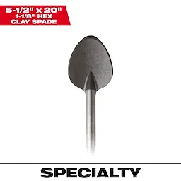 1-1/8" Hex Demo 20" Clay Spade with a wide, rounded blade and sturdy metal shaft for heavy-duty digging tasks.