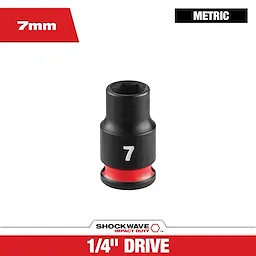 SHOCKWAVE Impact Duty 1/4" Drive 7MM Standard 6 Point Socket standing upright with a red band near the base.
