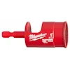 Red 1" Diamond Grit Hole Saw with a hex shank and side cutouts, used for drilling holes with a diamond-coated cutting edge.