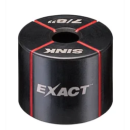 Black Exact™ 7/8" Sink Die with red grooves and silver text. It has a hole in the center and is cylindrical in shape. Suitable for professional use.