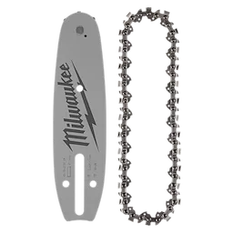 6" 3/8" Low Profile Pitch, .043" Gauge Saw Chain and Guide Bar Set includes a saw chain and a silver-colored guide bar.