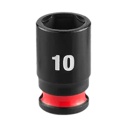 SHOCKWAVE Impact Duty 1/4" Drive 10MM Standard Impact Socket, black with white "10" text and red band near the base.