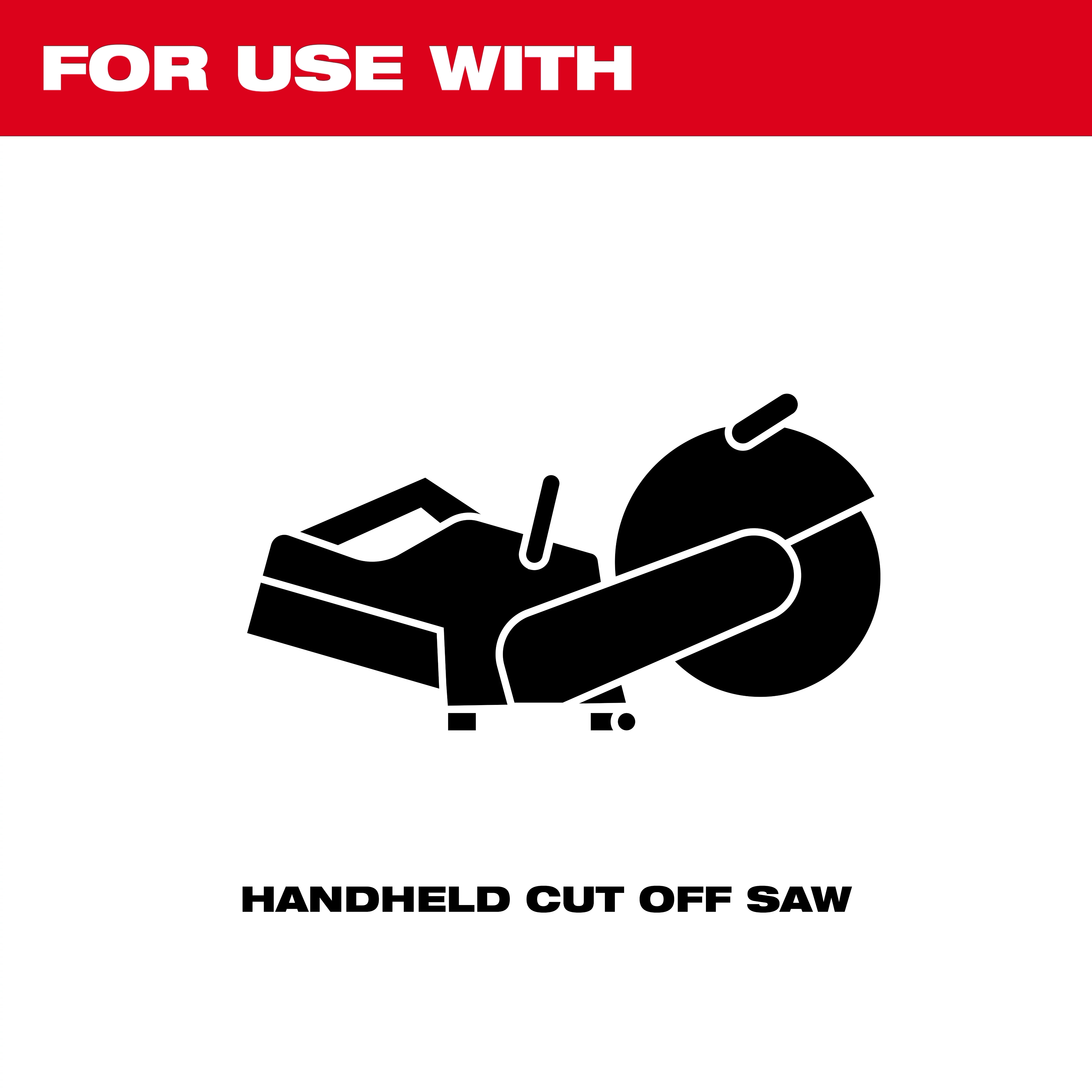 Bonded Abrasives are suitable for use with handheld cut off saws. Image includes a black silhouette of a saw.