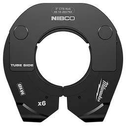3" NIBCO press ring designed for use with M18 FORCE LOGIC long throw press tool, featuring tube side and x6 markings.