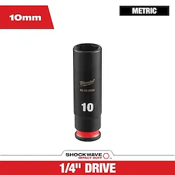 SHOCKWAVE Impact Duty 1/4" Drive 10MM Deep 6 Point Socket standing upright on a white background.