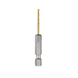 Red Helix Titanium Impact Drill Bit features a hexagonal shank and a golden, spiral-tipped drill designed for durability and precision. The bit is labeled with "7/64," indicating its size. Ideal for heavy-duty drilling tasks.